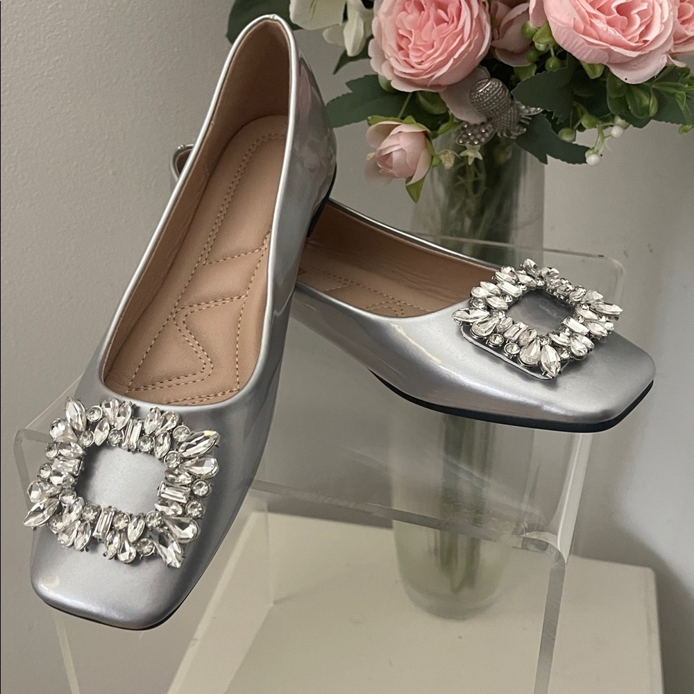 Silver and Rhinestone Flats
